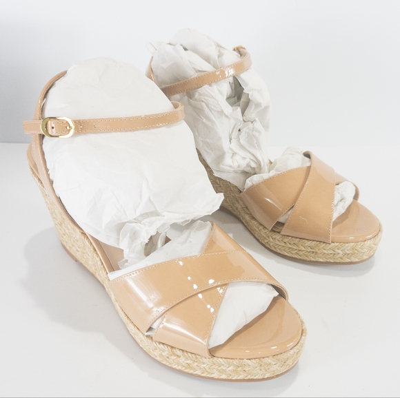 Stuart Weitzman Rosemarie Patent Leather Espadrille Sandals Adobe -7 - Picture 6 of 8